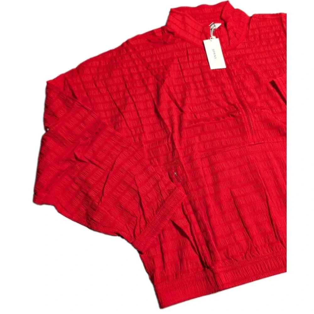 Spanx Active Run Jacket Womens XL Red Textured Quarter Zip Athletic NWT